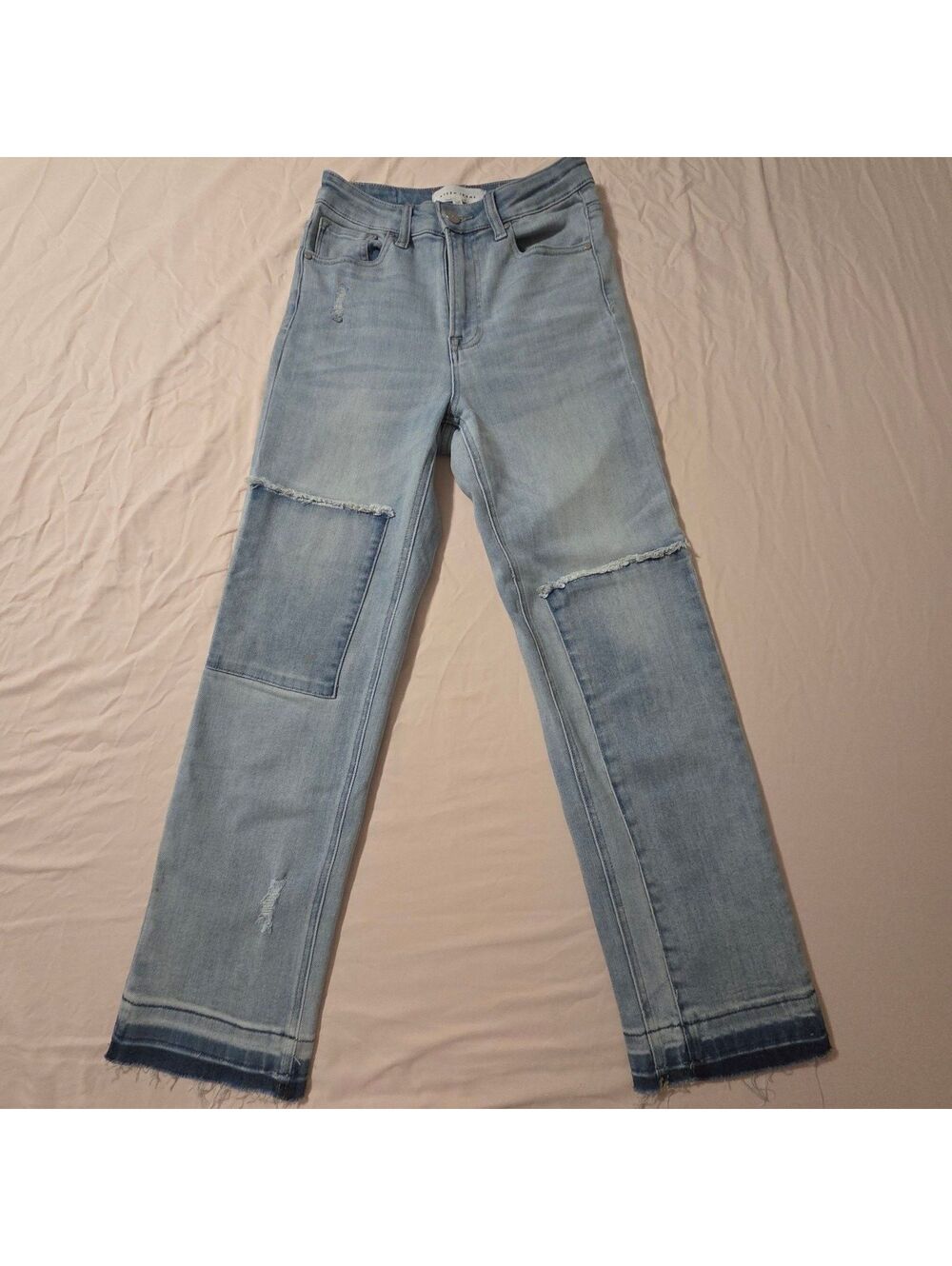 Risen Jeans Light Wash Distressed Straight Leg Denim Jeans Size 1/25